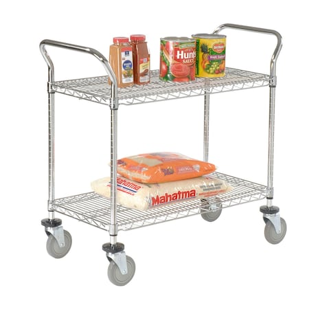 Chrome Utility Cart W/2 Shelves & Poly Casters, 1200 Lb. Capacity, 30L X 21W X 39H